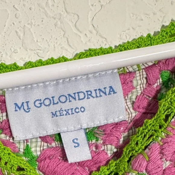 Mi Golondrina Mexico Embroidered Plaid Sleeveless Blouse Womens Size Small - Picture 4 of 7